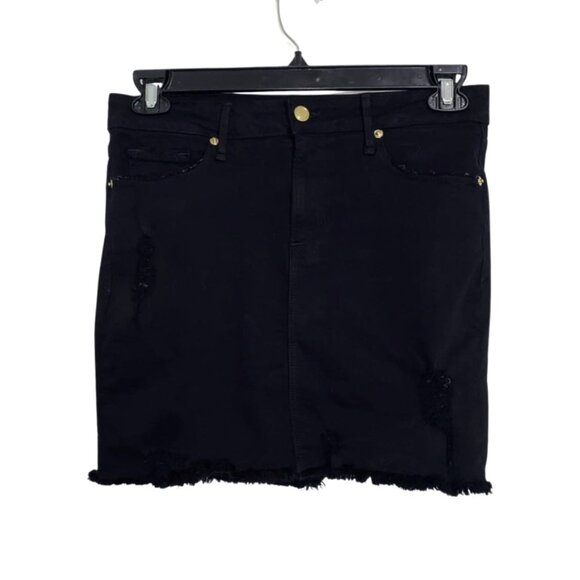 Good American Distressed Raw Hem Black Ripped Frayed Denim Skirt - Picture 1 of 12